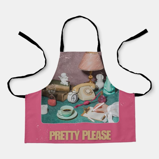 Retro Girly “Pretty Please” Print | Bright Vintage Apron (Front)