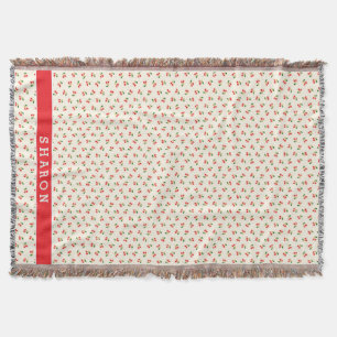 Retro girly red cherry patterns monogram throw blanket