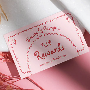 Retro Girly Red Pink Hand Drawn Whimsical Boho Loyalty Card