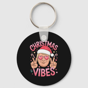 Retro Girly Trump Christmas Vibes Santa Pink Sungl Key Ring