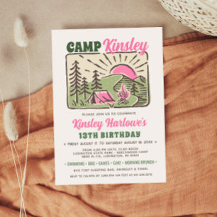 Retro Girly Weekend Camp Birthday Invitation