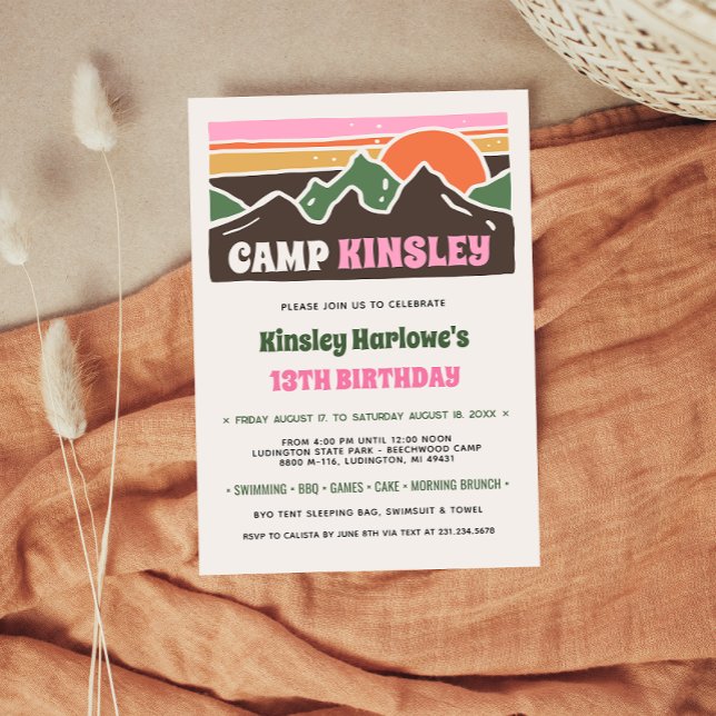 Retro Girly Weekend Camp Birthday Invitation (Retro Girly Weekend Camp Birthday Invitation
)