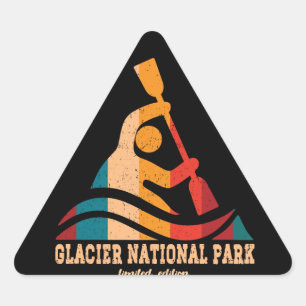 Retro Glacier National Park Kayaking Triangle Sticker