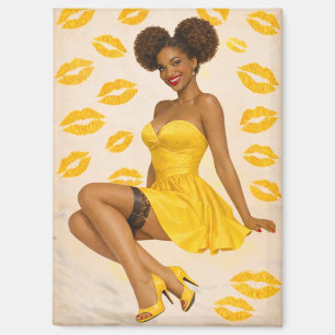 Retro Glam Afro Pin-Up Girl in Yellow Dress  Magnet