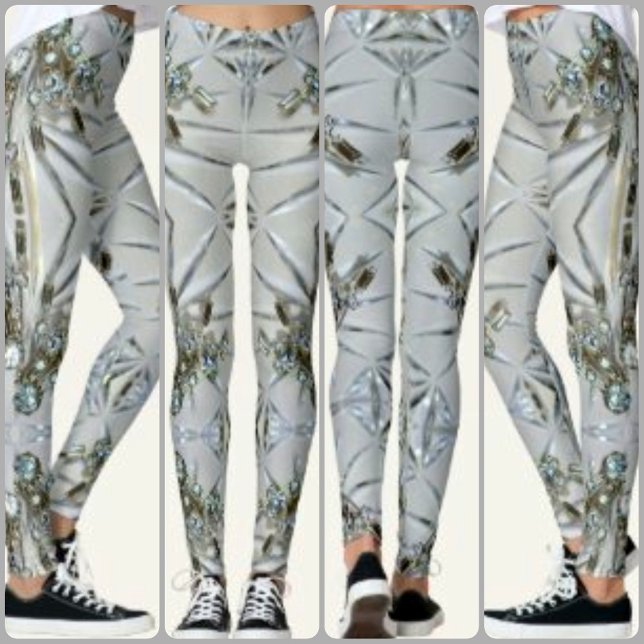 Retro Glam Chic Vintage Rhinestones Grey Leggings (Creator Uploaded)
