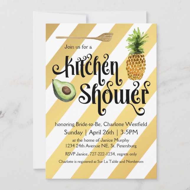 Retro Glam Gold Stripes Kitchen Shower Invitation (Front)