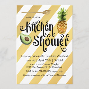 Retro Glam Gold Stripes Kitchen Shower Invitation
