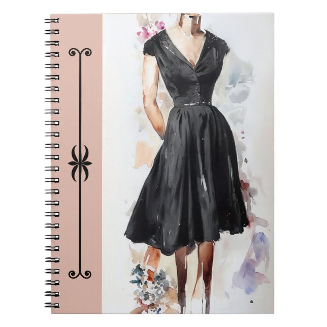 Retro Glam Little Black Dress (LBD) Diary Notebook (Front)