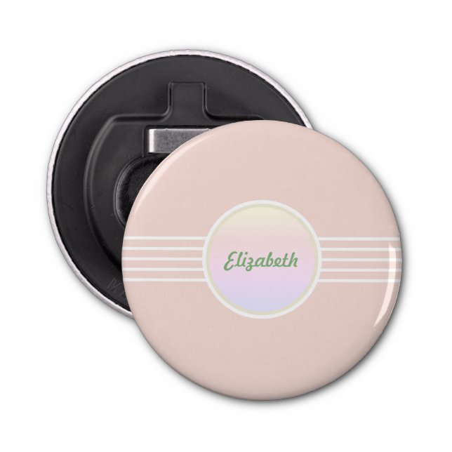 Retro Glam Personalised Pastel Coral Pink and Opal Bottle Opener (Front)