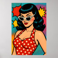 Retro Glam Pop Art Woman in Cat-Eye Sunglasses