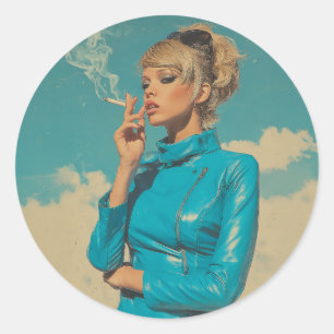 Retro Glam Smoking Fashion Classic Round Sticker