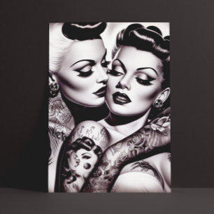 Retro Glam Tattoo Girls Postcard