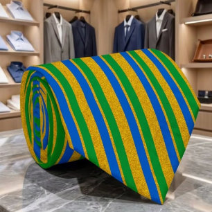 Retro Glam Vertical Stripes Blue Green Gold Foil Tie