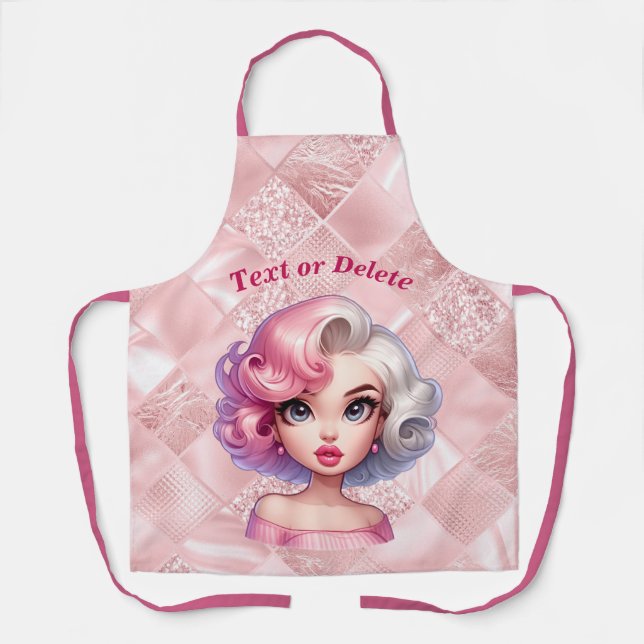 Retro Glamour Girl Animated Cute Cartoon Beauty Apron (Front)