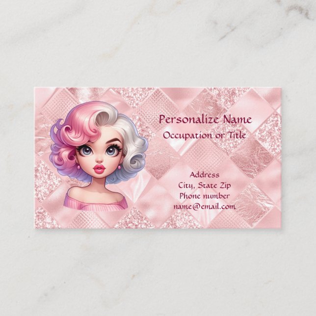 Retro Glamour Girl Animated Cute Cartoon Beauty Business Card (Front)