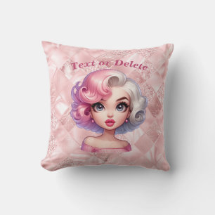 Retro Glamour Girl Animated Cute Cartoon Beauty Cushion