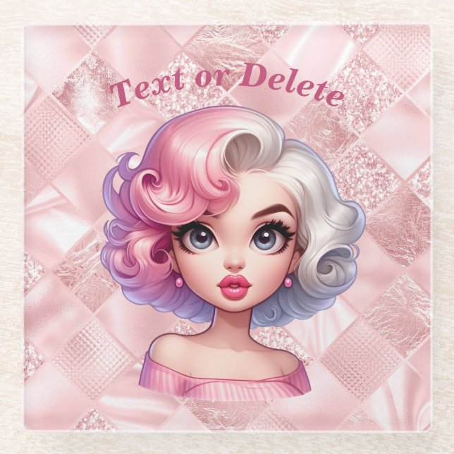 Retro Glamour Girl Animated Cute Cartoon Beauty Glass Coaster (Front)