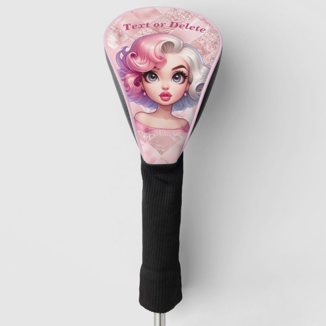 Retro Glamour Girl Animated Cute Cartoon Beauty Golf Head Cover (Front)