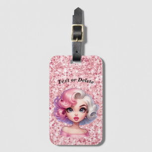 Retro Glamour Girl Animated Cute Cartoon Beauty Luggage Tag