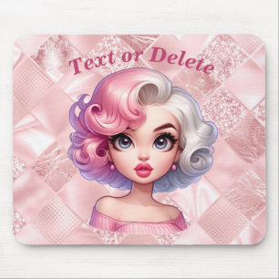 Retro Glamour Girl Animated Cute Cartoon Beauty Mouse Pad