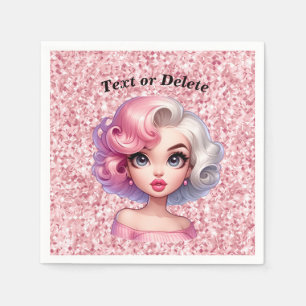 Retro Glamour Girl Animated Cute Cartoon Beauty Napkin