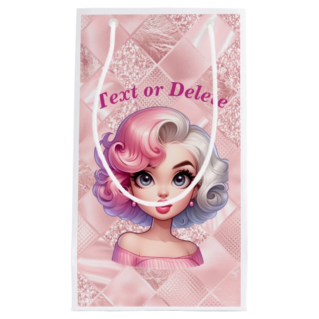 Retro Glamour Girl Animated Cute Cartoon Beauty Small Gift Bag (Front)