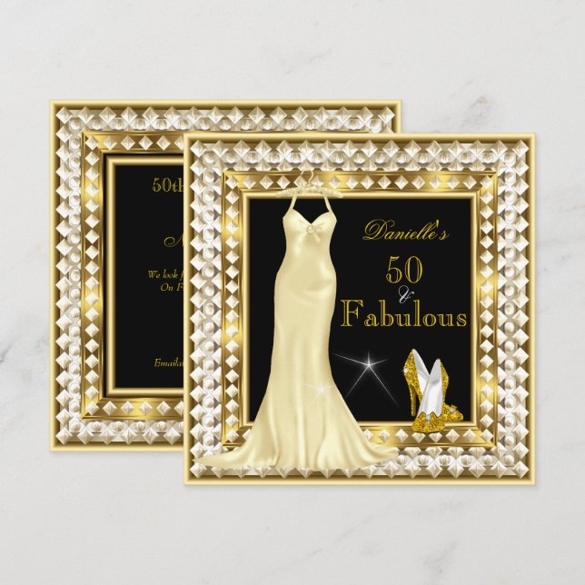 Retro Glamour Hollywood Fabulous 50 Gold Deco Invitation (Front/Back)