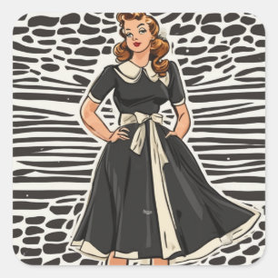 Retro Glamour LBD (Little Black Dress) Square Sticker