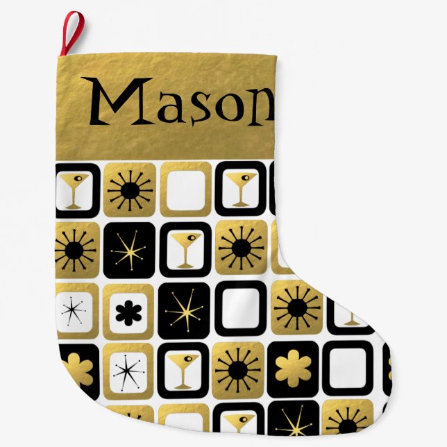 Retro Glamourous Gold Christmas Stocking (Front)