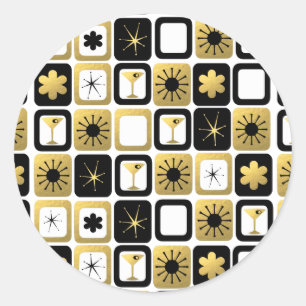 Retro Glamourous Gold Round Stickers