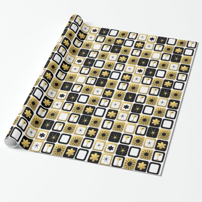 Retro Glamourous Gold Wrapping Paper (Unrolled)