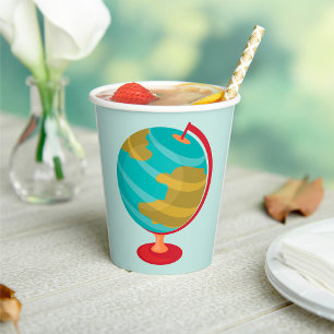 Retro Globe Illustration Vintage Earth Map  Paper Cups