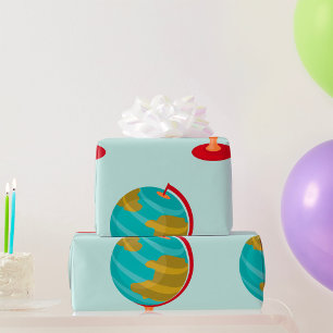 Retro Globe Illustration Vintage Earth Map  Wrapping Paper