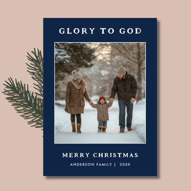 Retro Glory To God Religious Christmas Photo Card (Creator Uploaded)
