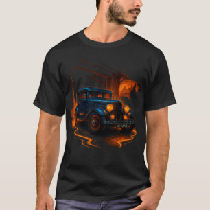 "Retro Glow Ride – Vintage Blue Car in Neon City T T-Shirt