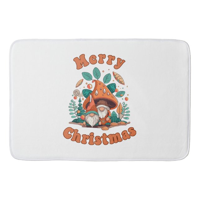 Retro Gnome Christmas Bath Mat (Front)