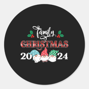 Retro Gnome Family Christmas 2024 Red Plaid Pajama Classic Round Sticker