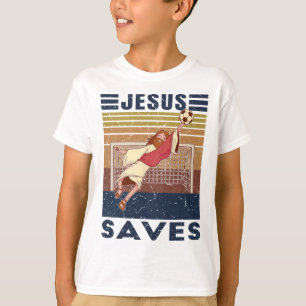 Retro Goalkeeper Jesus Saves Soccer Goal T-Shirt