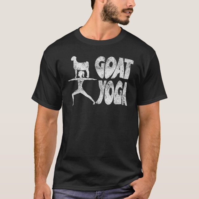 Retro Goat Yoga Distressed Warrior 2 Pose Yoga Tee (Front)