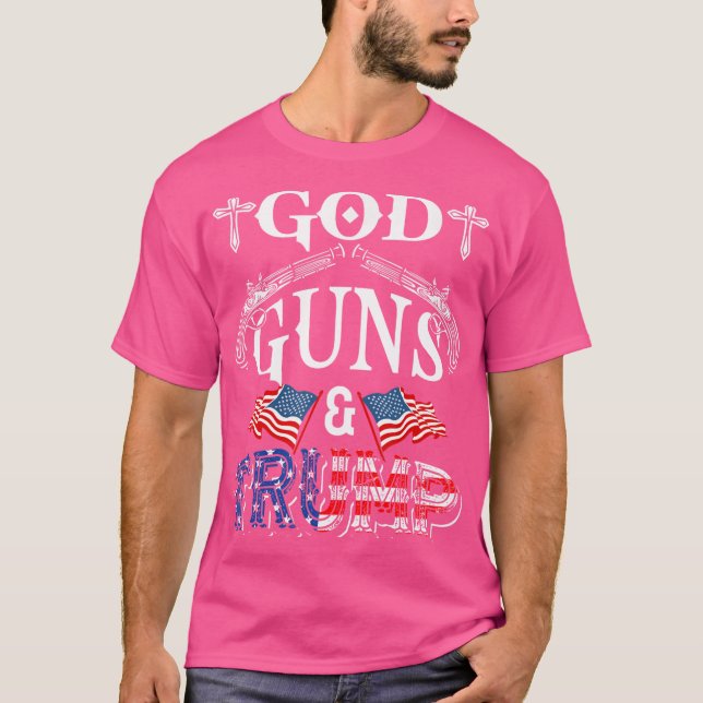 Retro God Guns And Trump Amendment American Flag T-Shirt (Front)