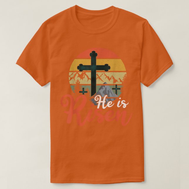 Retro God Jesus He Risen Christian 2022 Happy East T-Shirt (Design Front)