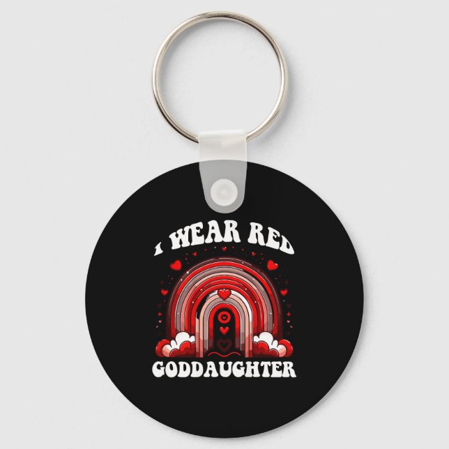 Retro Goddaughter Heart Disease Awareness Rainbow  Key Ring (Front)