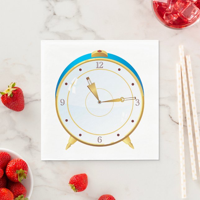 Retro Gold Alarm Clock with Blue Trim Timepiece  Napkin (Creator Uploaded)