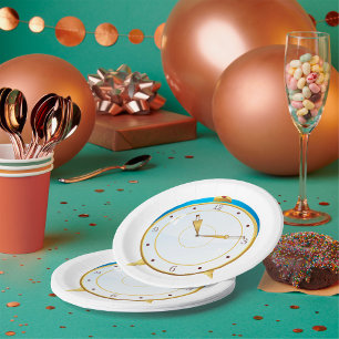 Retro Gold Alarm Clock with Blue Trim Timepiece  Paper Plate