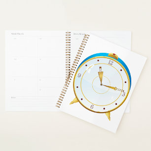 Retro Gold Alarm Clock with Blue Trim Timepiece Planner