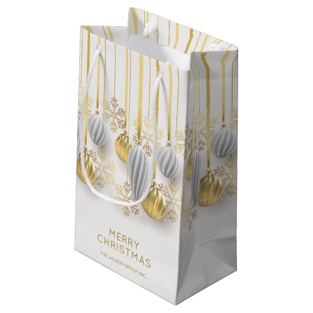 Retro Gold and Silver Christmas Ornaments  Small Gift Bag (Back Angled)