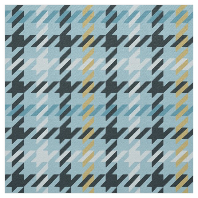 Retro gold and teal houndstooth plaid pattern fabric (Swatch)