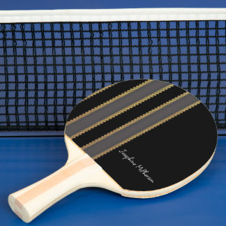 Retro Gold, Black and Grey personalise with Name Ping Pong Paddle
