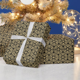 Retro gold black hexagonal geometric pattern wrapping paper