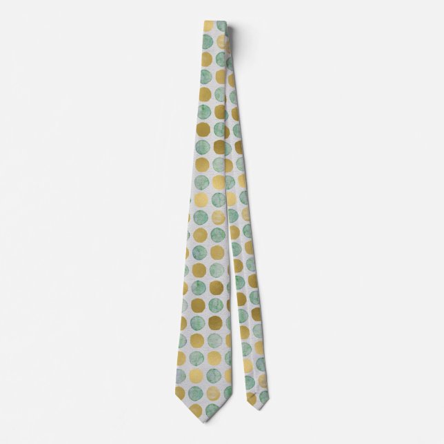 Retro Gold, Brown & Teal Dots Men's Tie (Front)